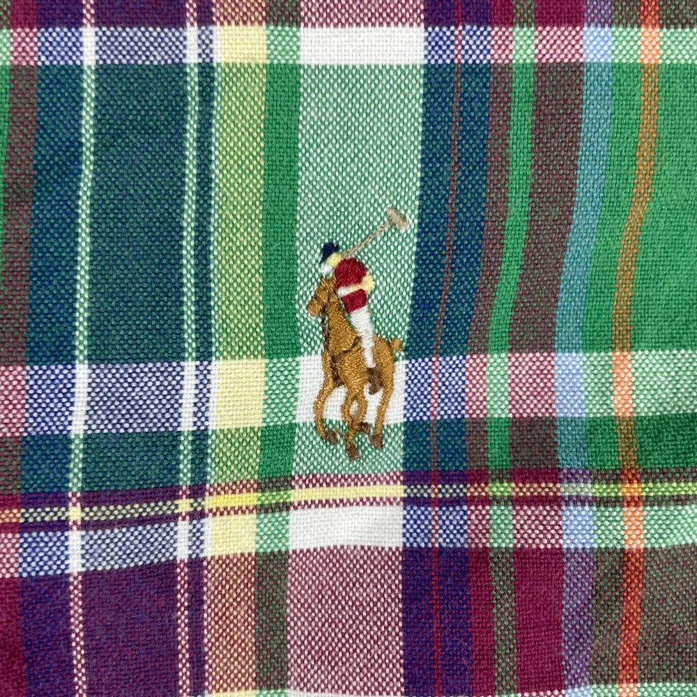 Polo Ralph Lauren Shirt Mens L Green Plaid Long Sleeve Classic Fit Color Pony